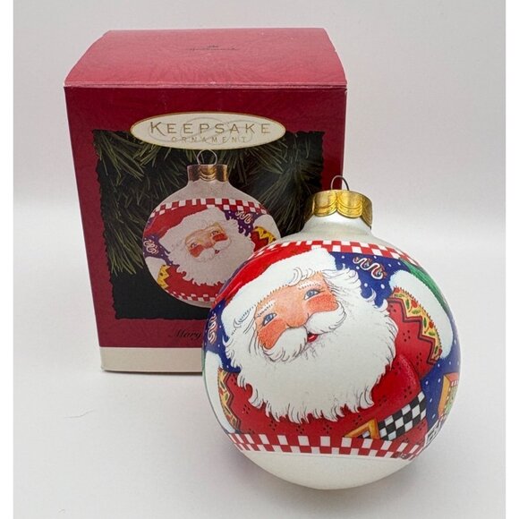 Mary Engelbreit Hallmark Keepsake Happy Santa Christmas Ornament Ball 1995 - Picture 8 of 8